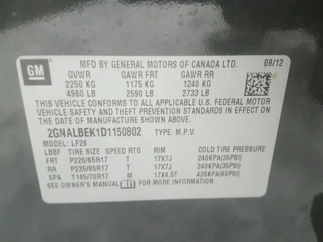 2GNALBEK1D1150802 - 2013 CHEVROLET EQUINOX LS BLACK photo 10