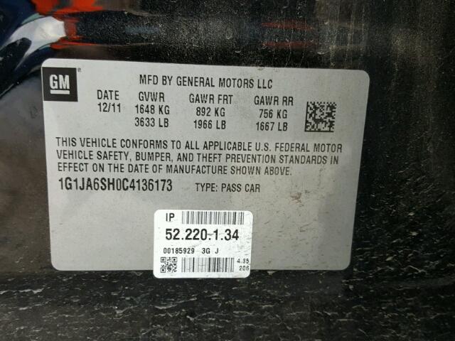 1G1JA6SH0C4136173 - 2012 CHEVROLET SONIC LS 黑色 照片 10