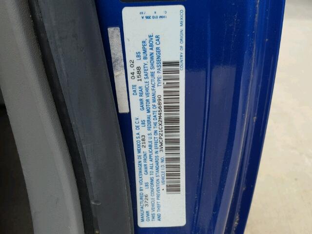 3VWCP21CX2M456890 - 2002 VOLKSWAGEN NEW BEETLE ლურჯი ფოტო 10