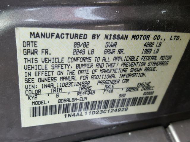 1N4AL11D23C124928 - 2003 NISSAN ALTIMA BAS BROWN photo 10