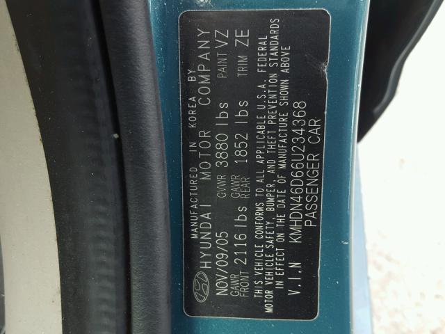 KMHDN46D66U234368 - 2006 HYUNDAI ELANTRA GL BLUE photo 10