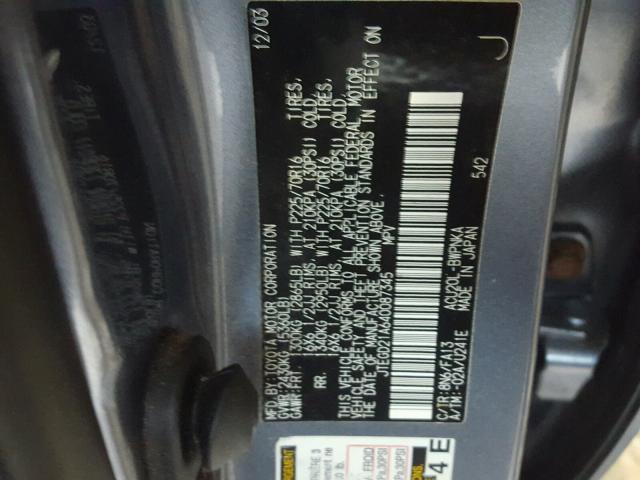 JTEGD21A640087345 - 2004 TOYOTA HIGHLANDER GRAY photo 10