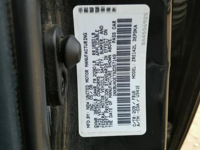 1NXBU40E79Z057149 - 2009 TOYOTA COROLLA BA BLACK photo 10