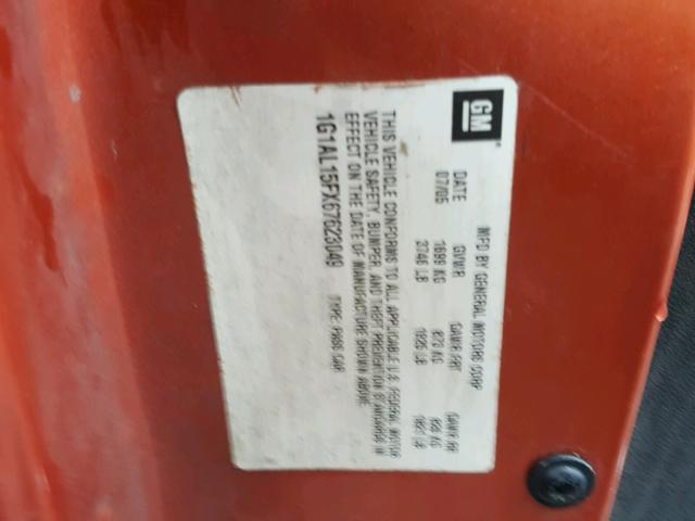 1G1AL15FX67623049 - 2006 CHEVROLET COBALT LT ORANGE photo 10