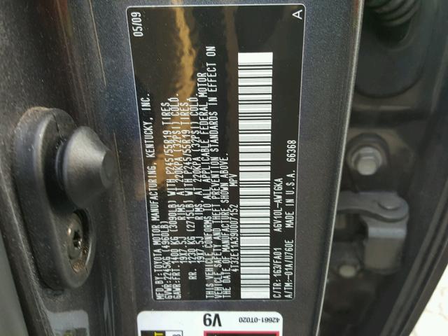 4T3ZE11A39U007152 - 2009 TOYOTA VENZA BASE GRAY photo 10