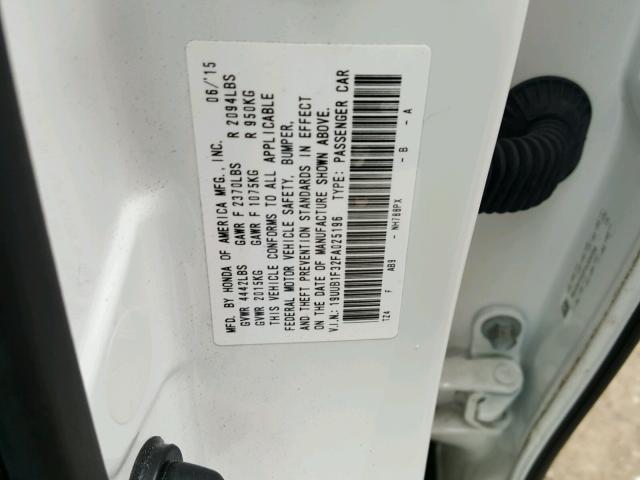 19UUB1F32FA025196 - 2015 ACURA TLX WHITE photo 10