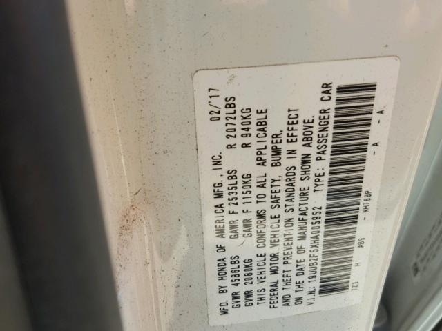 19UUB2F5XHA005952 - 2017 ACURA TLX TECH თეთრი ფოტო 10