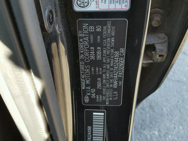 KNAFU4A27A5244168 - 2010 KIA FORTE EX BLACK photo 10