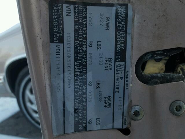 1C3BT56K5GC156800 - 1986 CHRYSLER NEW YORKER 棕色 照片 10