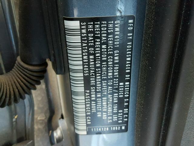 3VW517AT5GM814055 - 2016 VOLKSWAGEN BEETLE S/S 蓝色 照片 10