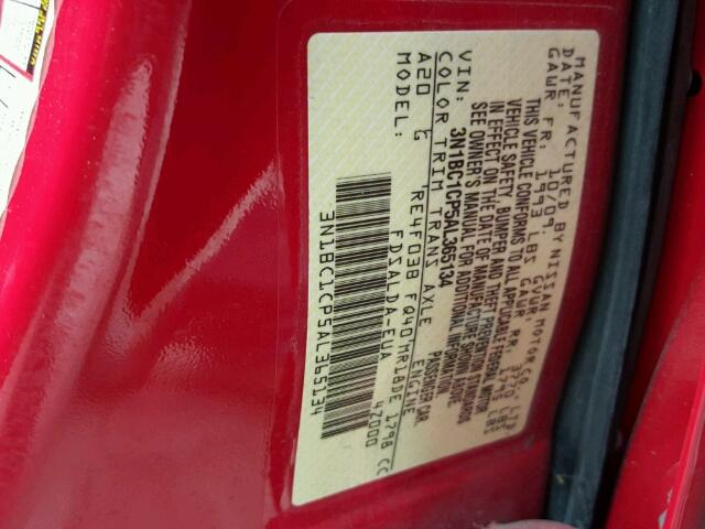 3N1BC1CP5AL365134 - 2010 NISSAN VERSA S RED photo 10