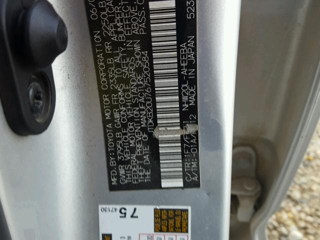 JTDKB20U767520584 - 2006 TOYOTA PRIUS SILVER photo 10