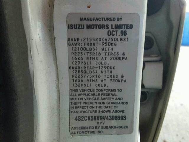 4S2CK58V9V4309393 - 1997 ISUZU RODEO S WHITE photo 10