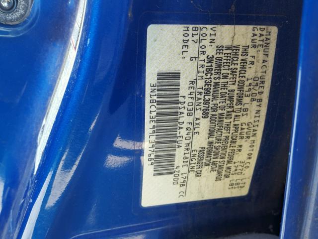 3N1BC13E99L397689 - 2009 NISSAN VERSA S BLUE photo 10