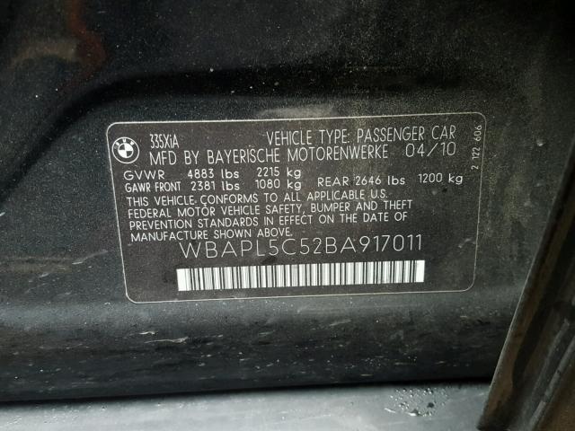 WBAPL5C52BA917011 - 2011 BMW 335 XI BLACK photo 10