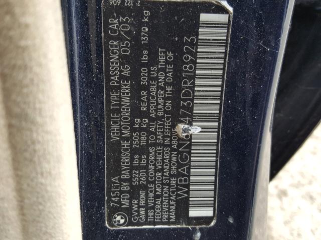 WBAGN63473DR18923 - 2003 BMW 745 LI 蓝色 照片 10