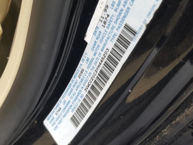 3VWCC21C3YM445203 - 2000 VOLKSWAGEN NEW BEETLE 黑色 照片 10