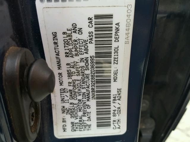 1NXBR32E88Z036995 - 2008 TOYOTA COROLLA CE BLUE photo 10