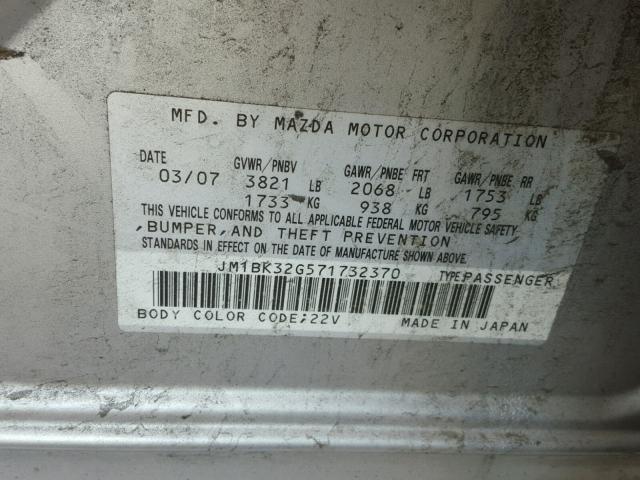 JM1BK32G571732370 - 2007 MAZDA 3 I SILVER photo 10