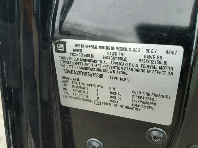 3GNDA13D18S570880 - 2008 CHEVROLET HHR LS BLACK photo 10