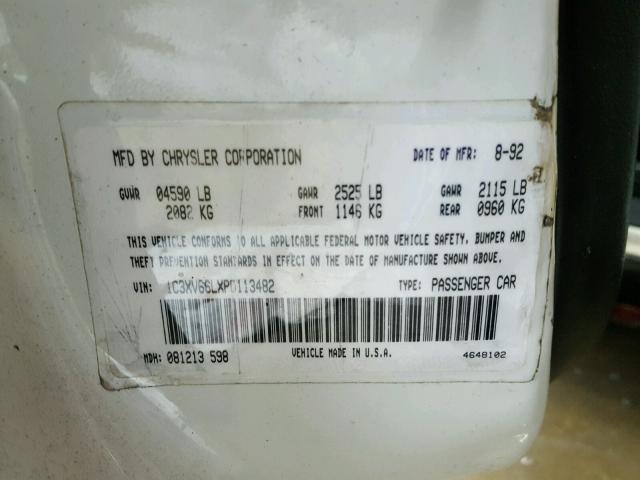 1C3XV66LXPD113482 - 1993 CHRYSLER NEW YORKER 白色 照片 10