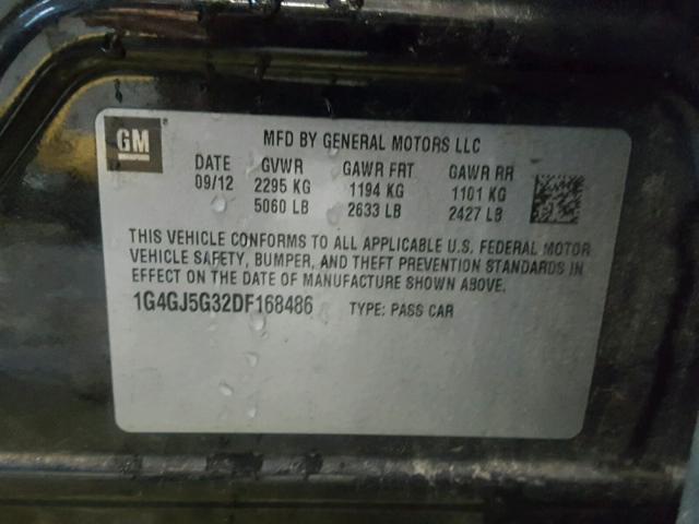 1G4GJ5G32DF168486 - 2013 BUICK LACROSSE T BLACK photo 10