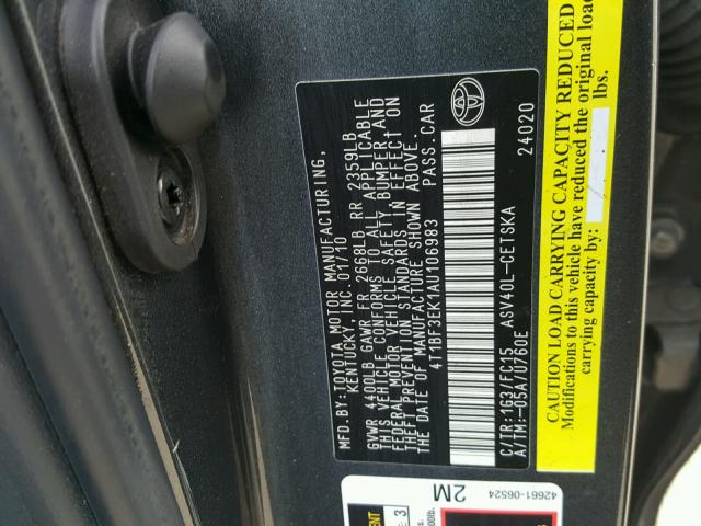 4T1BF3EK1AU106983 - 2010 TOYOTA CAMRY BASE GRAY photo 10