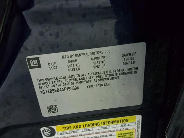 1G1ZB5EB4AF159393 - 2010 CHEVROLET MALIBU LS 蓝色 照片 10