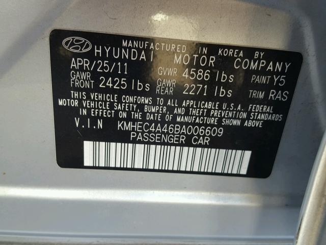 KMHEC4A46BA006609 - 2011 HYUNDAI SONATA HYB SILVER photo 10