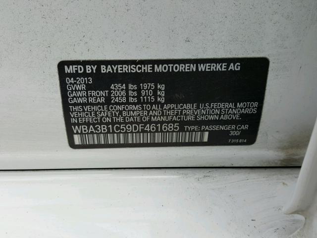 WBA3B1C59DF461685 - 2013 BMW 320 I WHITE photo 10