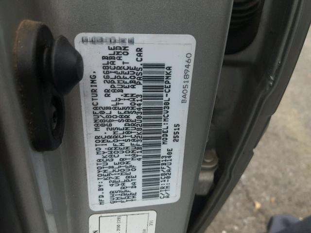 4T1BF32K82U034413 - 2002 TOYOTA CAMRY LE ვერცხლისფერი ფოტო 10