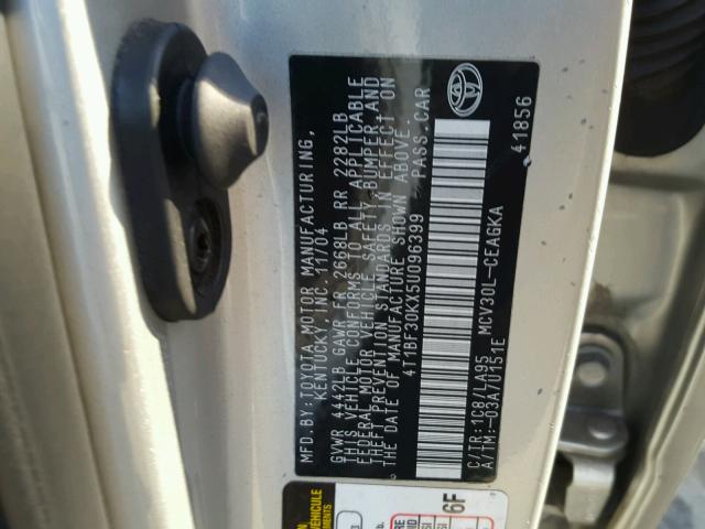 4T1BF30KX5U096399 - 2005 TOYOTA CAMRY LE ვერცხლისფერი ფოტო 10