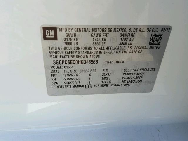 3GCPCSEC0HG348568 - 2017 CHEVROLET SILVERADO WHITE photo 10