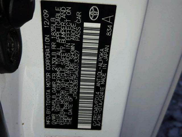 JTKDE3B75A0313327 - 2010 TOYOTA SCION TC 白色 照片 10