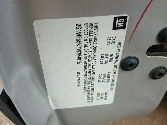 2G1WF55K719364075 - 2001 CHEVROLET IMPALA UNKNOWN - NOT OK FOR INV. photo 10