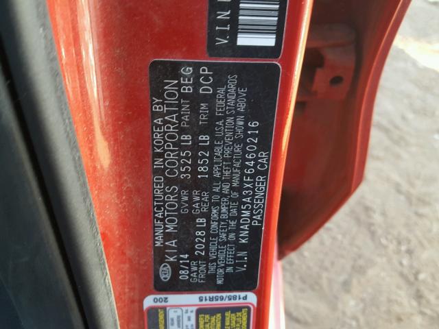 KNADM5A3XF6460216 - 2015 KIA RIO LX Կարմիր լուսանկար 10