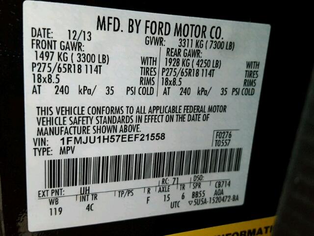 1FMJU1H57EEF21558 - 2014 FORD EXPEDITION BLACK photo 10