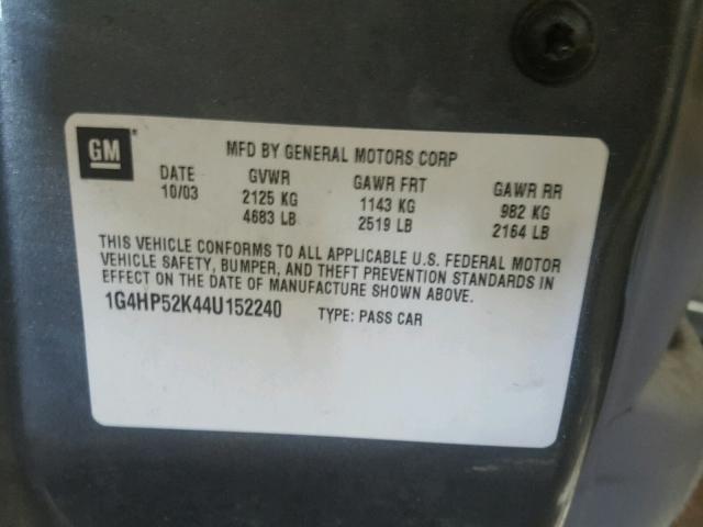 1G4HP52K44U152240 - 2004 BUICK LESABRE CU GRAY photo 10