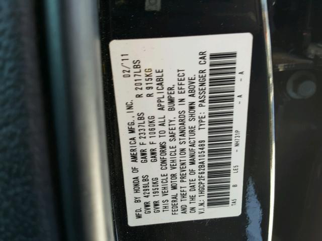 1HGCP2F62BA105489 - 2011 HONDA ACCORD SE BLACK photo 10