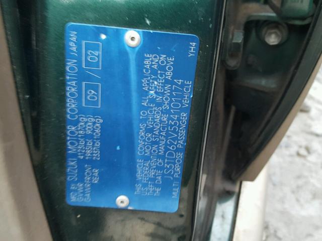 JS3TD62V534101174 - 2003 SUZUKI GRAND VITA GREEN photo 10