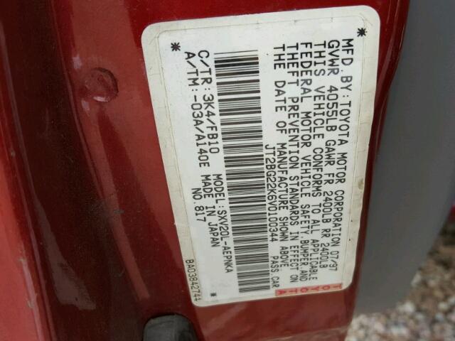 JT2BG22K6V0100344 - 1997 TOYOTA CAMRY LE MAROON photo 10