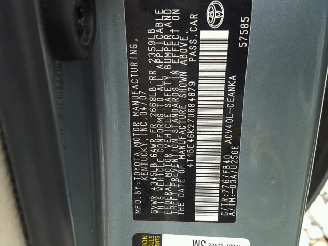 4T1BE46K27U684879 - 2007 TOYOTA CAMRY NEW GREEN photo 10