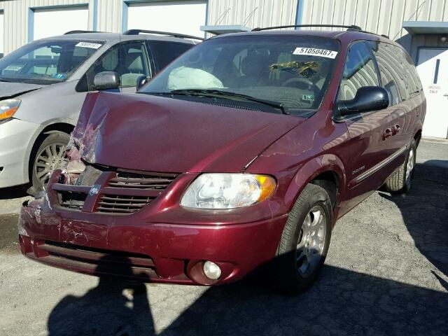 2B8GT54L51R207140 - 2001 DODGE GRAND CARA MAROON photo 2