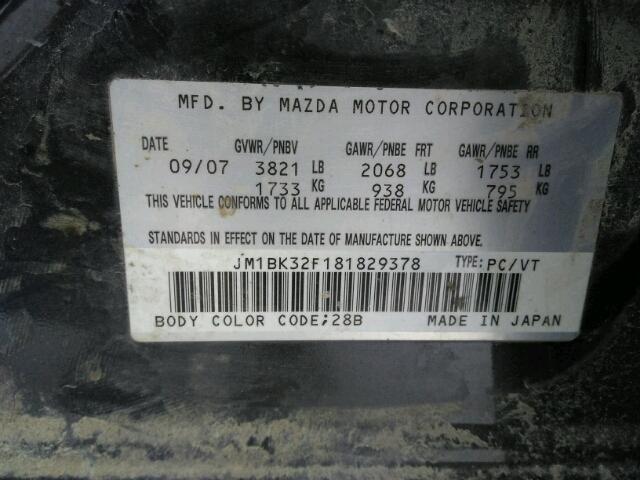 JM1BK32F181829378 - 2008 MAZDA 3 I BLACK photo 9