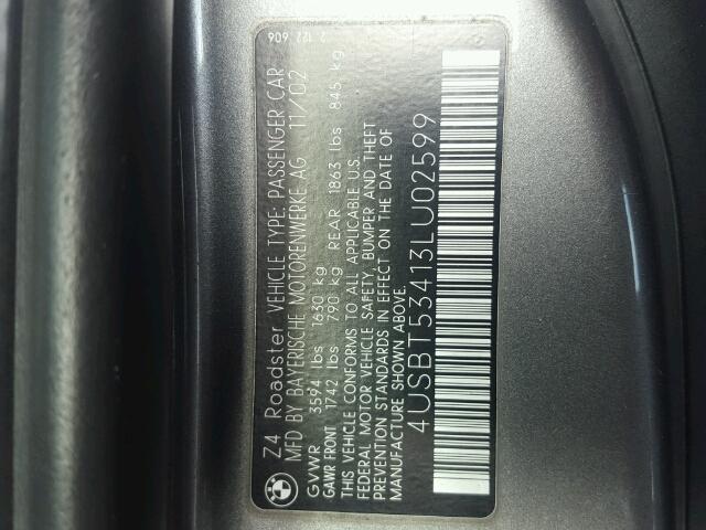 4USBT53413LU02599 - 2003 BMW Z4 3.0 GRAY photo 10