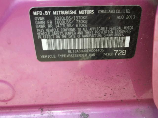 ML32A3HJ0EH004405 - 2014 MITSUBISHI MIRAGE DE PINK photo 10