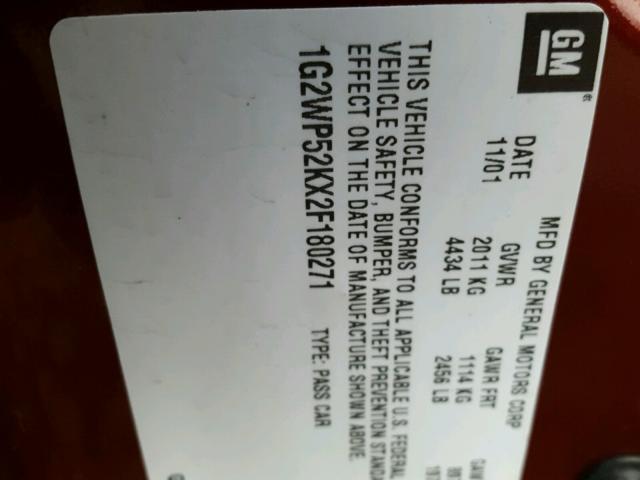 1G2WP52KX2F180271 - 2002 PONTIAC GRAND PRIX მუქწითელი ფოტო 10