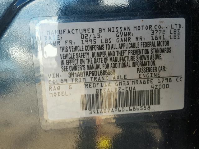 3N1AB7AP6DL686558 - 2013 NISSAN SENTRA S BLUE photo 10