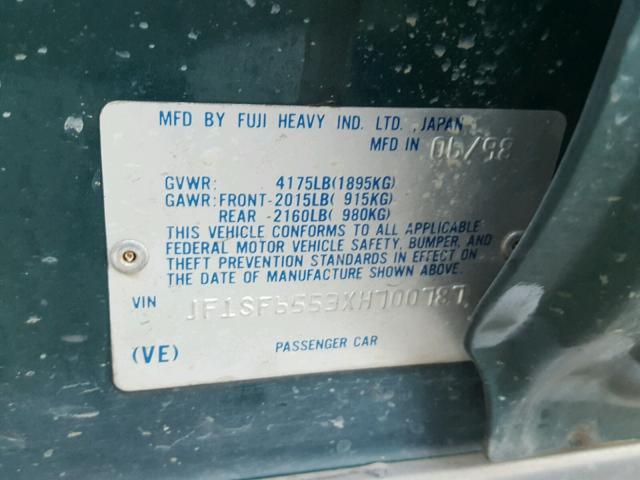 JF1SF6553XH700787 - 1999 SUBARU FORESTER S მწვანე ფოტო 10