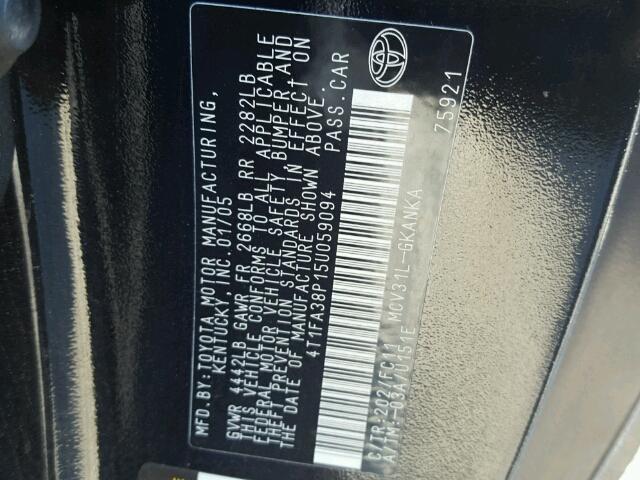 4T1FA38P15U059094 - 2005 TOYOTA CAMRY SOLA 灰色 照片 10